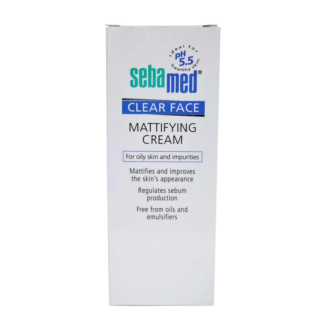 Product label for Sebamed Clear Face Mattifying Cream in English