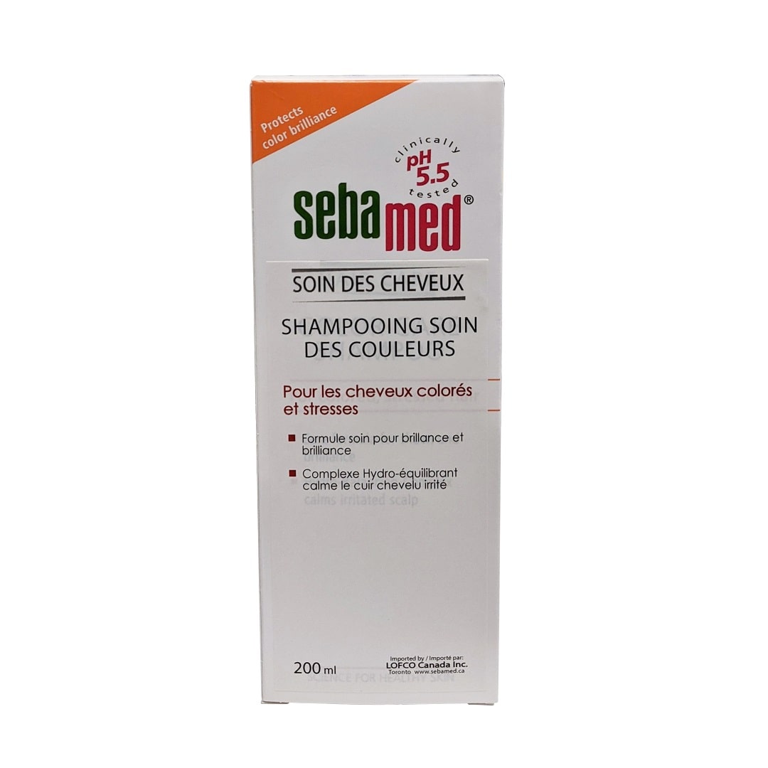 Product label for Sebamed Colour Care Shampoo (200 mL) in French
