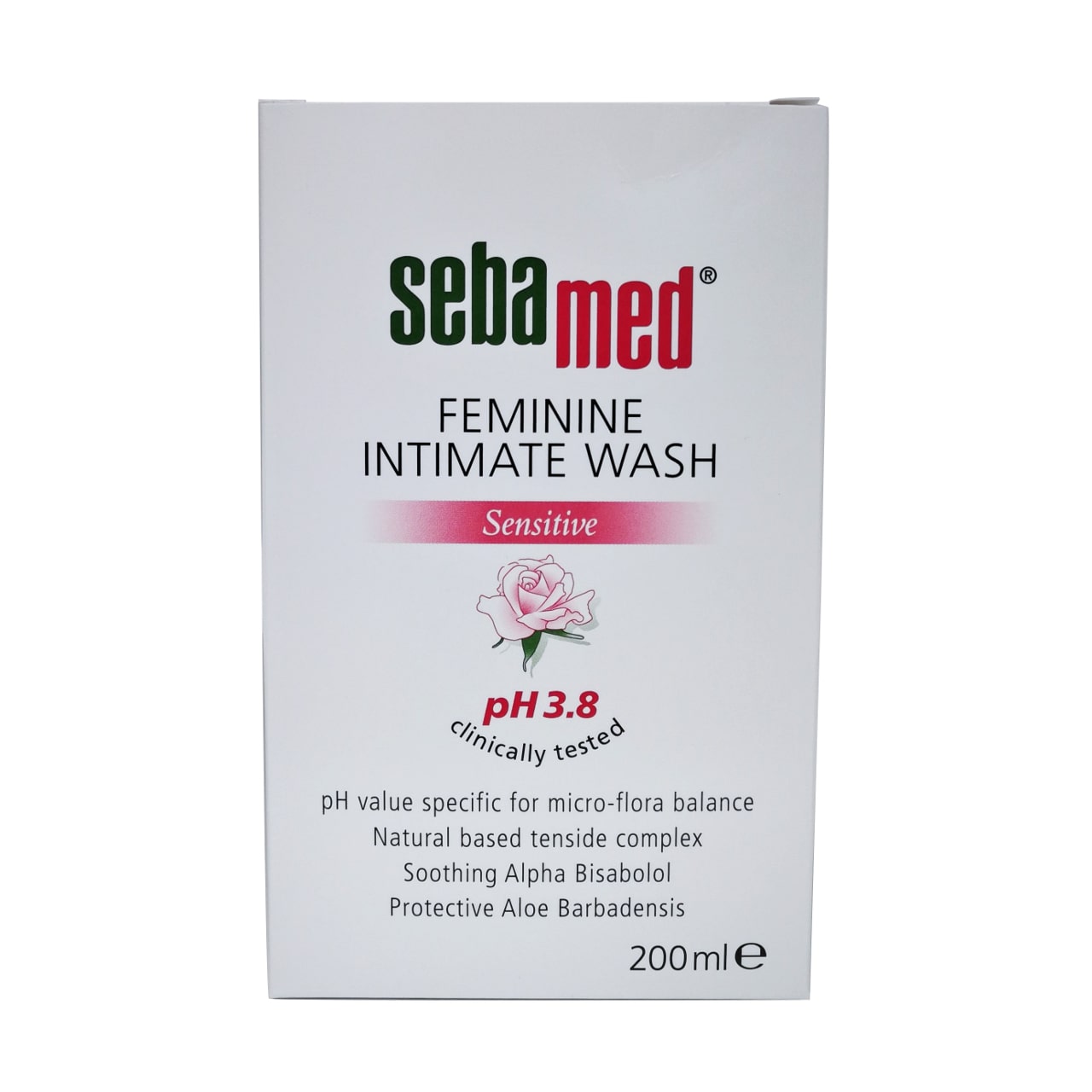Product label for Sebamed Feminine Intimate Wash pH 3.8 in English
