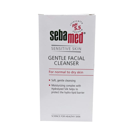 Product label for Sebamed Gentle Facial Cleanser for Normal to Dry Skin  in English