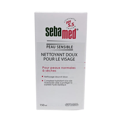 Product label for Sebamed Gentle Facial Cleanser for Normal to Dry Skin in French