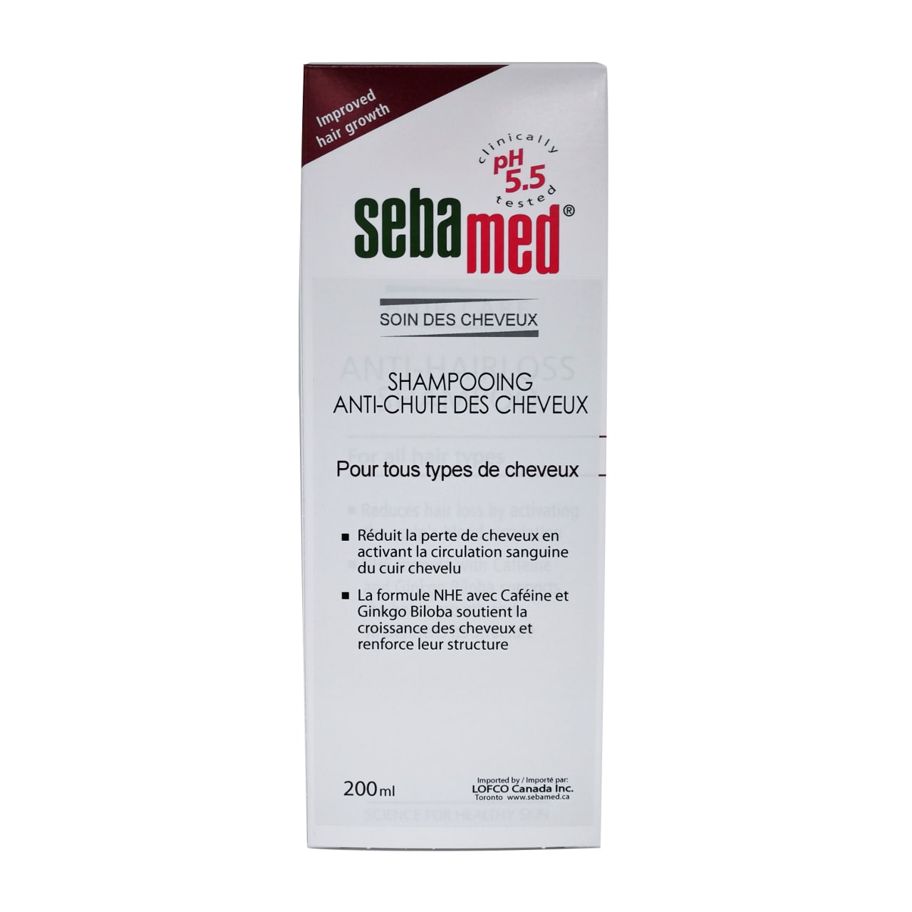 Product label for Sebamed Hair Care Anti-Hairloss Shampoo in French