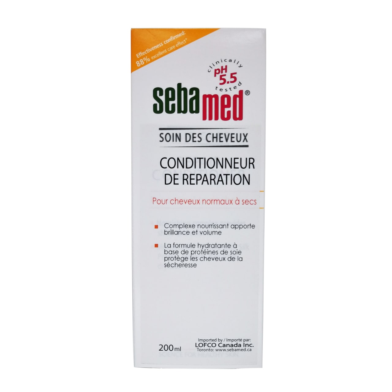 Product label for Sebamed Hair Care Repair Conditioner in French