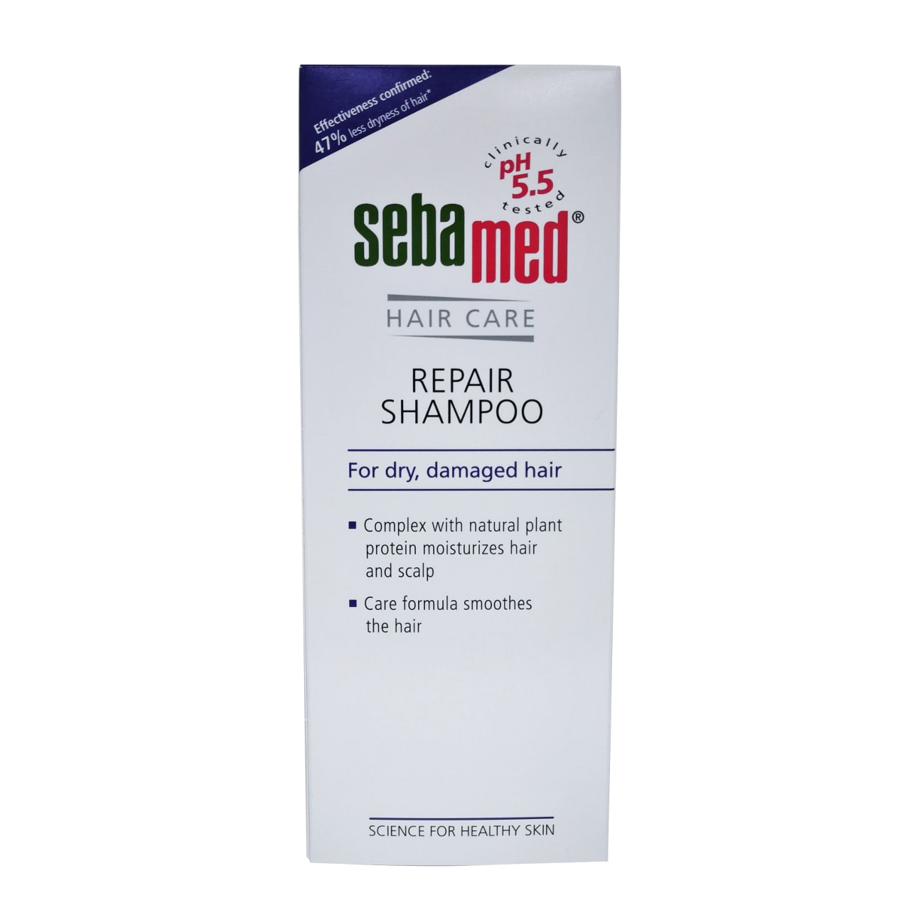 Product label for Sebamed Hair Care Repair Shampoo in English