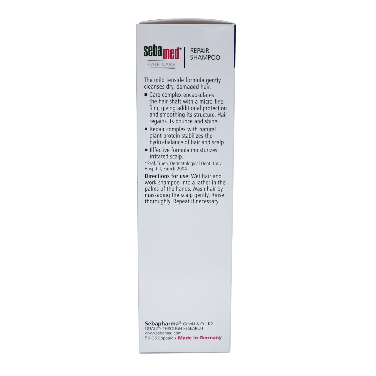 Product details and directions for Sebamed Hair Care Repair Shampoo