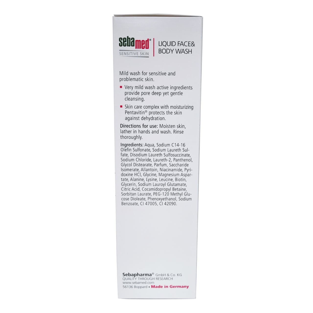 Product description, directions, and ingredients for Sebamed Liquid Face & Body Wash 1L