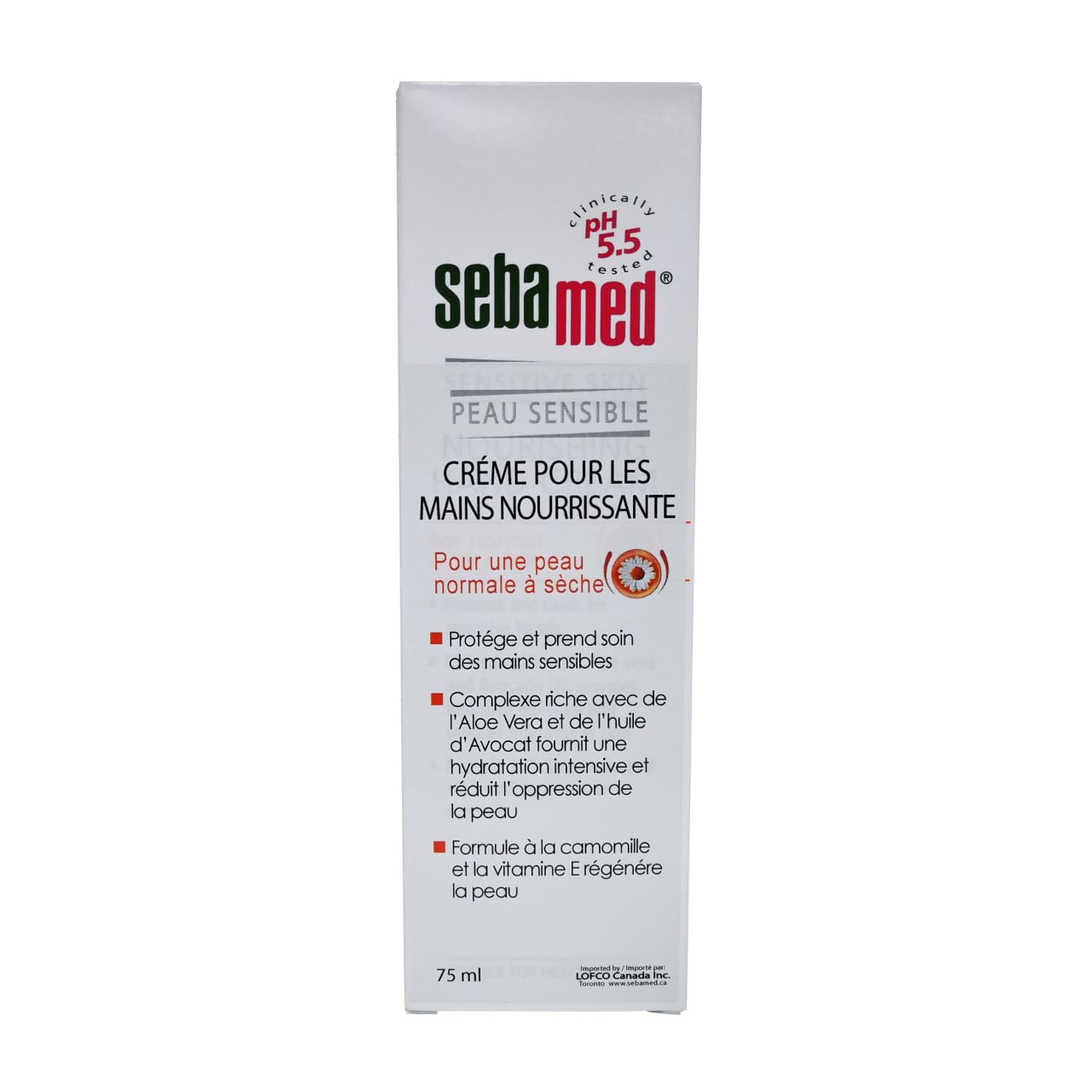 Product label for Sebamed Nourishing Hand Cream in French