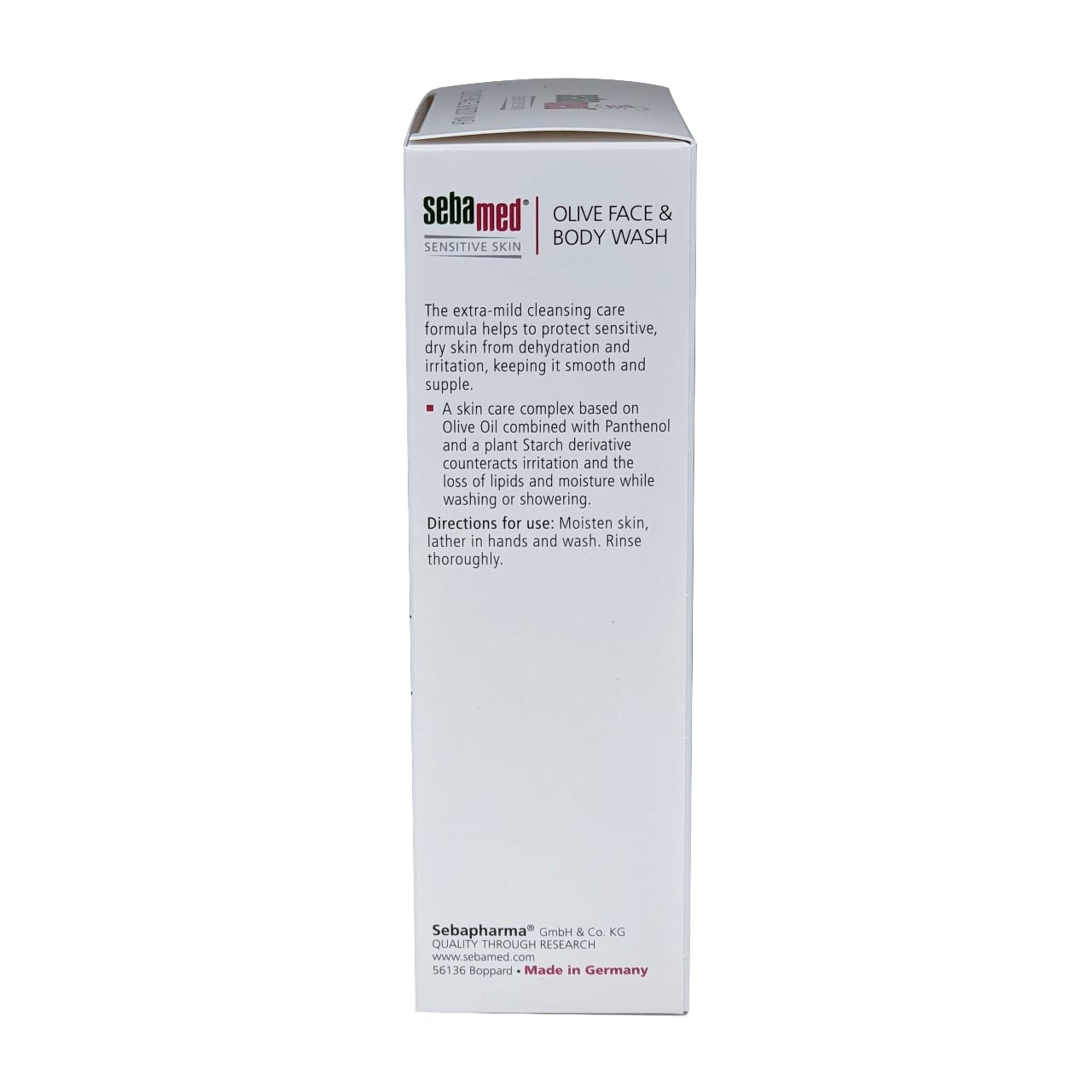 Product details and directions for Sebamed Olive Face and Body Wash