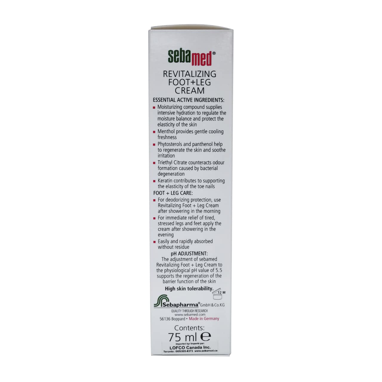Product ingredients for Sebamed Revitalizing Foot and Leg Cream