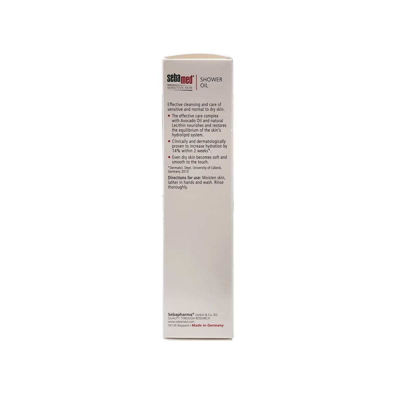 Description and directions for Sebamed Shower Oil for Sensitive Normal to Dry Skin (200 mL)