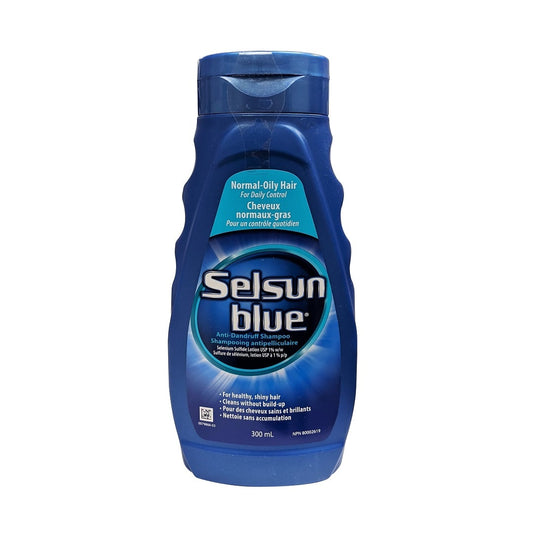 Product label for Selsun Blue Anti-Dandruff Shampoo for Normal-Oily Hair (300 mL)