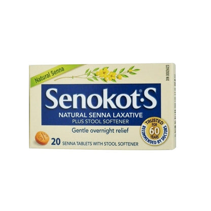 Product label for Senokot-S Natural Laxative Tablets 20s in English