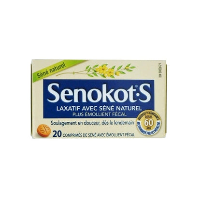 Product label for Senokot-S Natural Laxative Tablets 20s in French