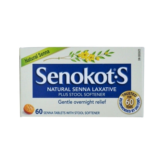 Product label for Senokot-S Natural Laxative Tablets 60s in English