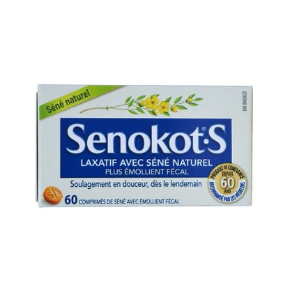 Product label for Senokot-S Natural Laxative Tablets 60s in French