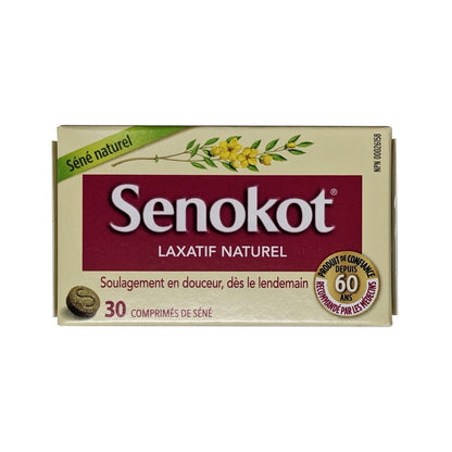 Product label for Senokot Natural Laxative Tablets (30 tablets) in French
