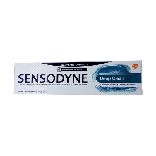 Product label for Sensodyne Toothpaste Deep Clean 