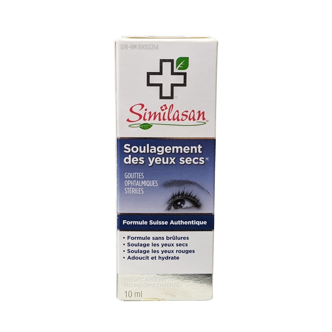 Product label for Similasan Dry Eye Relief Original Swiss Formula (10 mL) in French