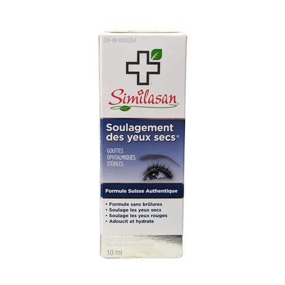 Product label for Similasan Dry Eye Relief Original Swiss Formula (10 mL) in French