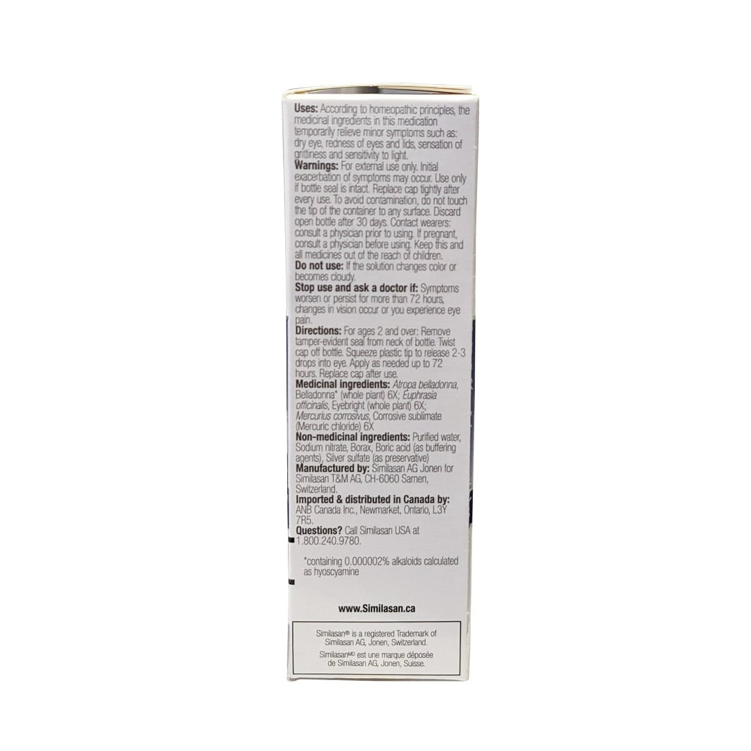 Uses, Warnings, Directions, Ingredients for Similasan Dry Eye Relief Original Swiss Formula (10 mL) in English