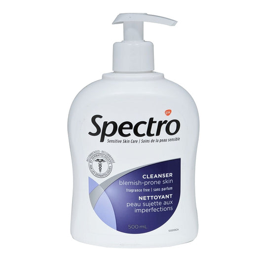 Product label for Spectro Facial Cleanser for Blemish-Prone Skin 500 mL