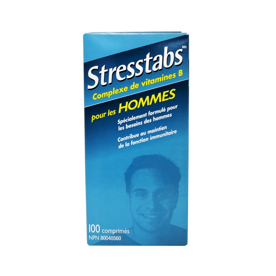 Product label for Stresstabs B-Complex Vitamins for Men (60 tablets) in French