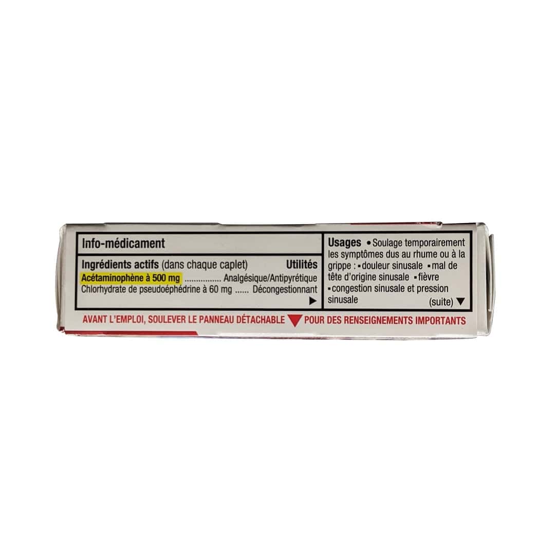 Ingredients and uses for Sudafed Extra Strength Head, Cold, & Sinus (12 Caplets) in French