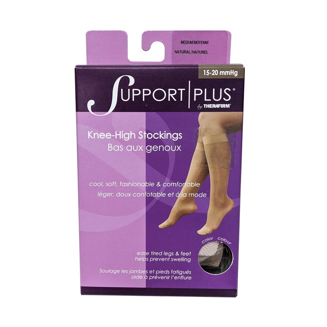 Product label for Support Plus by Therafirm 15-20 mmHg - Knee High Stockings / Natural (medium)