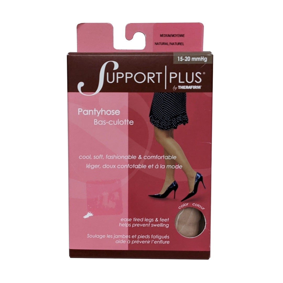 Product label for Support Plus by Therafirm 15-20 mmHg - Pantyhose / Natural (medium)