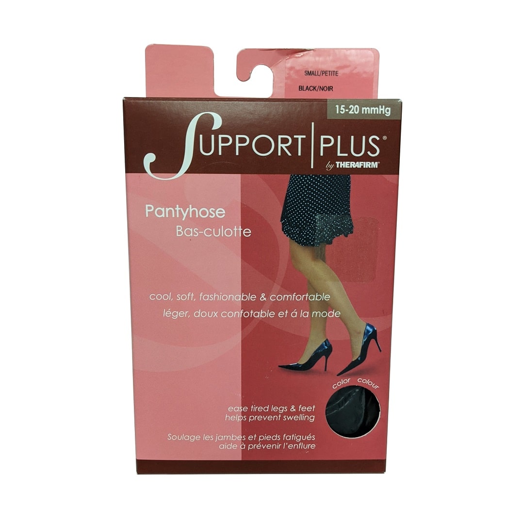 Product label for Support Plus by Therafirm 15-20 mmHg - Pantyhose / Black (small)