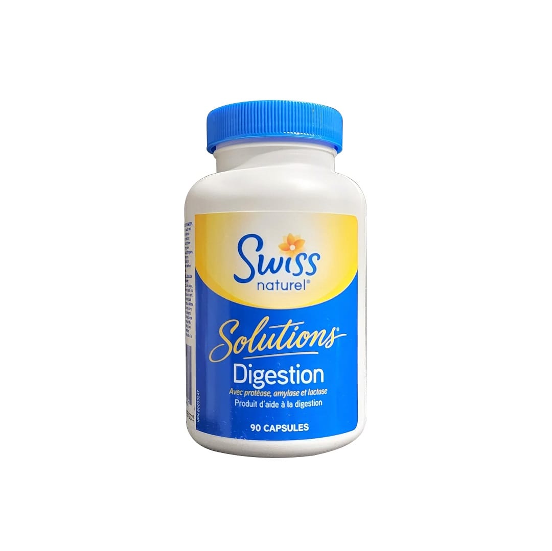 Product label for Swiss Natural Solutions Digestion with Protease, Amylase, and Lactase (90 capsules) in French