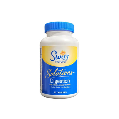 Product label for Swiss Natural Solutions Digestion with Protease, Amylase, and Lactase (90 capsules) in French