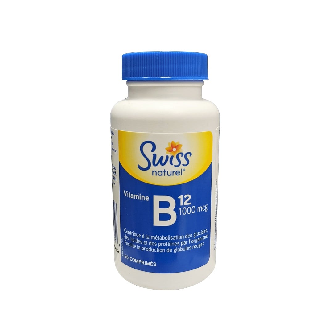 Product label for Swiss Natural Vitamin B12 1000 mcg (60 tablets) in French