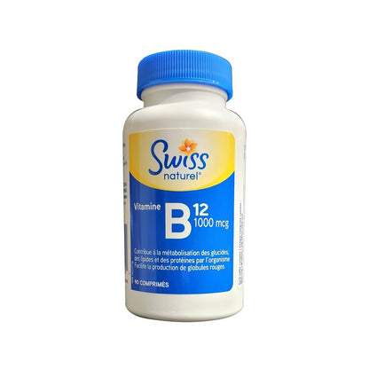 Product label for Swiss Natural Vitamin B12 1000 mcg (90 tablets) in French
