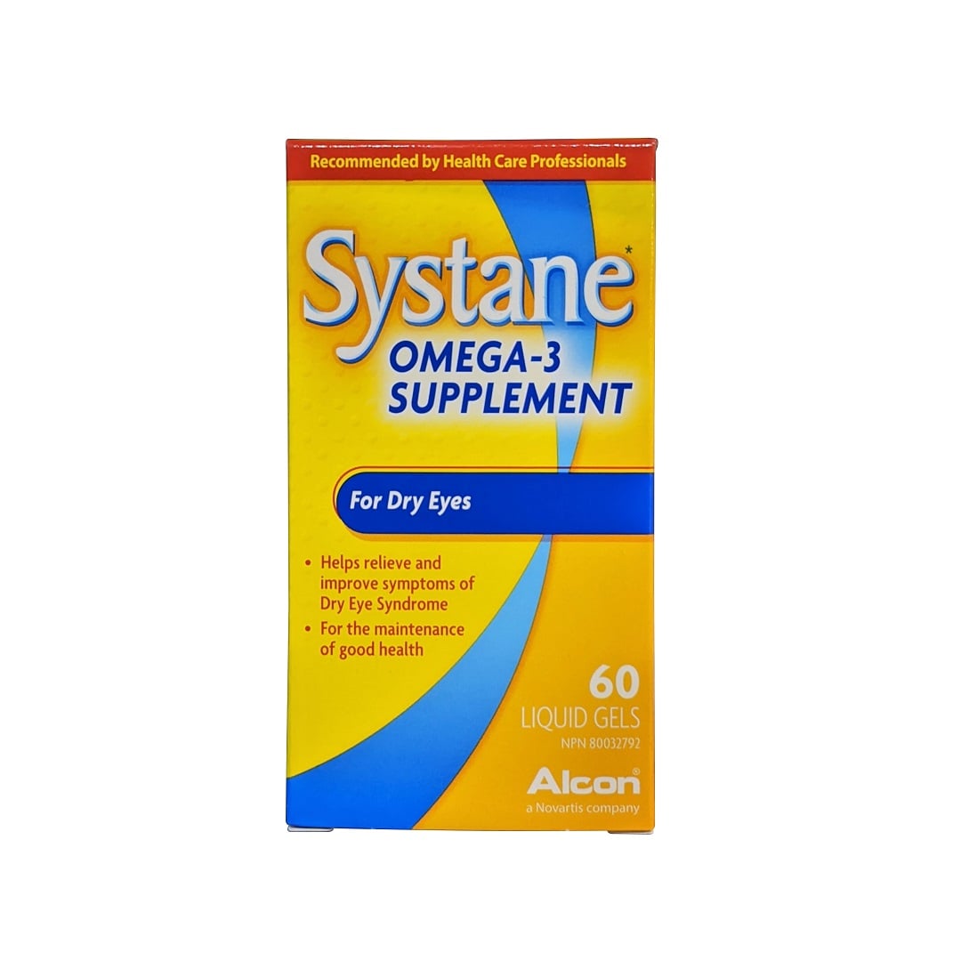 Product label for Alcon Systane Omega-3 Supplement (60 softgels) in English