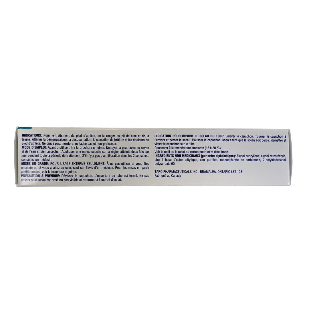 Indications, directions, and warnings for Taro Clotrimaderm Clotrimazole Cream USP 1% Antifungal Agent (20 grams) in French