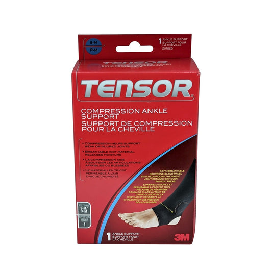 Product label for Tensor Compression Ankle Support (Small/Medium)