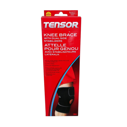 Product label for Tensor Knee Brace with Dual Side Stabilizers (One Size)