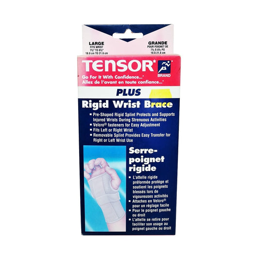 Product label for Tensor Plus Rigid Wrist Brace (Large)