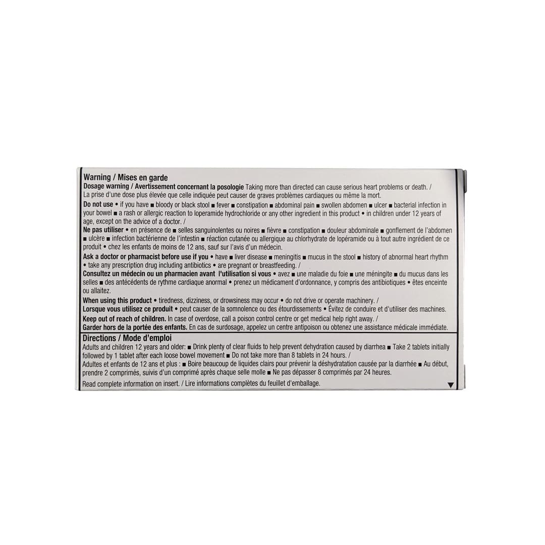 Warnings and directions for Teva-Loperamide 2mg (12 tablets)