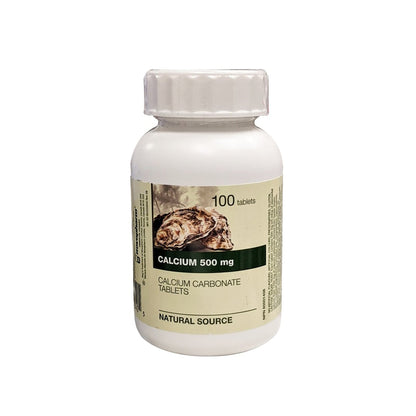 Product label for Teva Oyster Shell Calcium 500 mg (100 tablets) in English