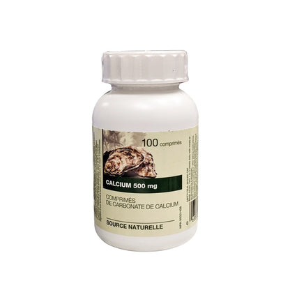 Product label for Teva Oyster Shell Calcium 500 mg (100 tablets) in French