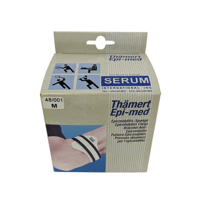 Product label for Thamërt Epi-med Epicondylitis Clasp Bracelet Medium