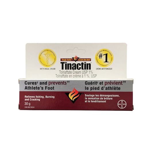 Product label for Tinactin Antifungal Cream (Tolnaftate 1%) (30 grams)