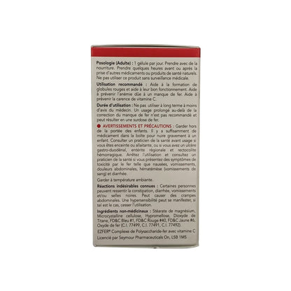 Dose, use, cautions, ingredients for Triferexx Ez Fer 150 mg Elemental Iron with 250 mg Vitamin C (100 Capsules) in French