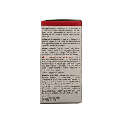 Dose, use, cautions, ingredients for Triferexx Ez Fer 150 mg Elemental Iron with 250 mg Vitamin C (30 Capsules) in French