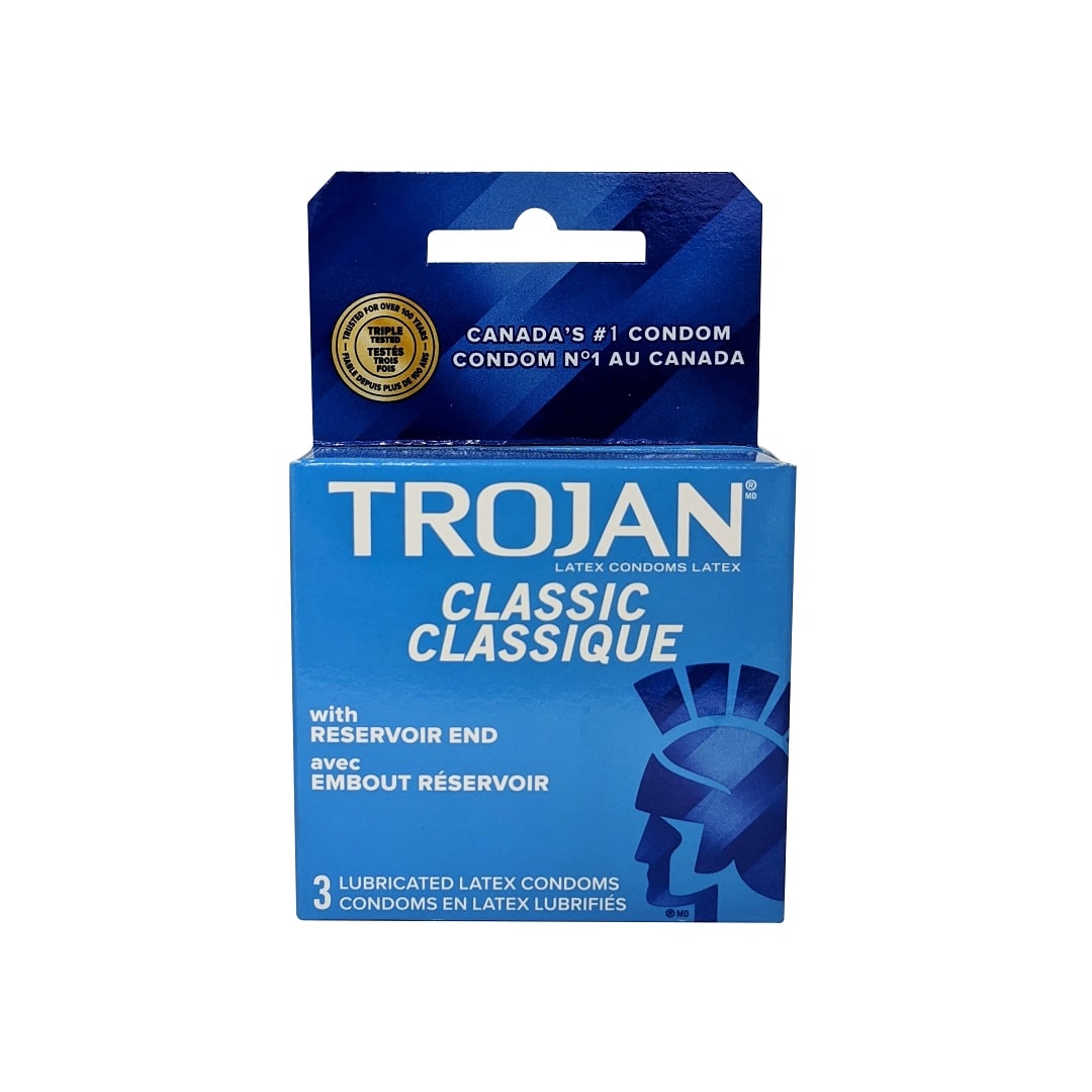Product label for Trojan Classic Lubricated Latex Condoms 3 count