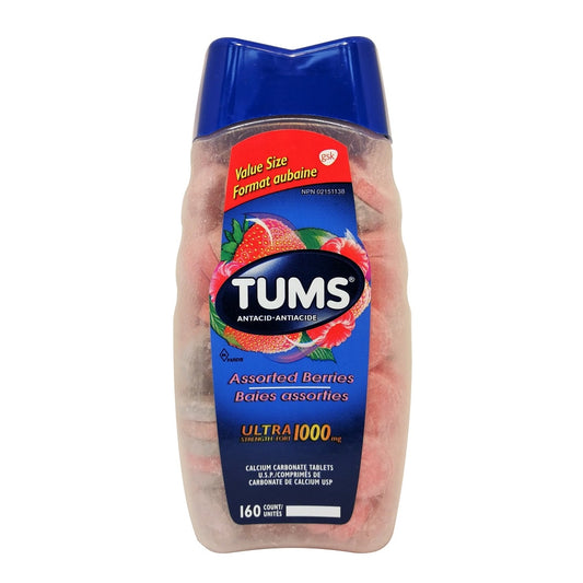 Tums Ultra Strength Antacid 1000mg Assorted Berry Flavours (160 chewable tablets)