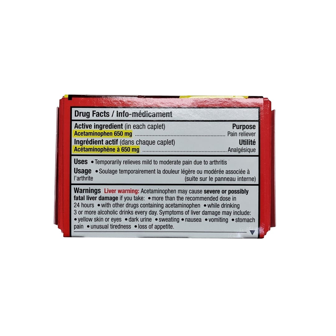 Ingredients, uses, and warnings for Tylenol Arthritis Pain Acetaminophen 650 mg (24 caplets) 1 of 2 