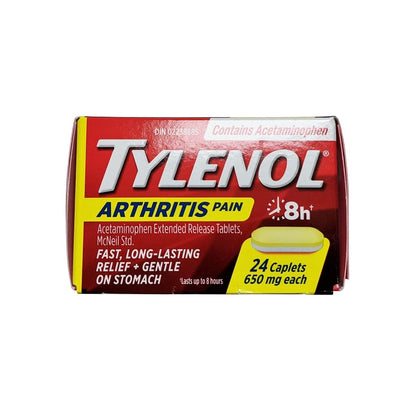 Product label for Tylenol Arthritis Pain Acetaminophen 650 mg (24 caplets) in English